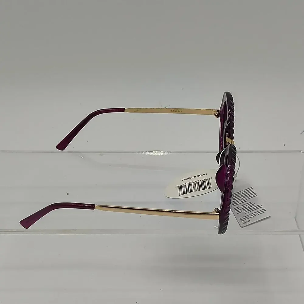 Purple round sunglasses with gold